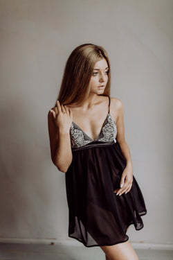 LUXURY nightgown 'Candy-floss' - black
